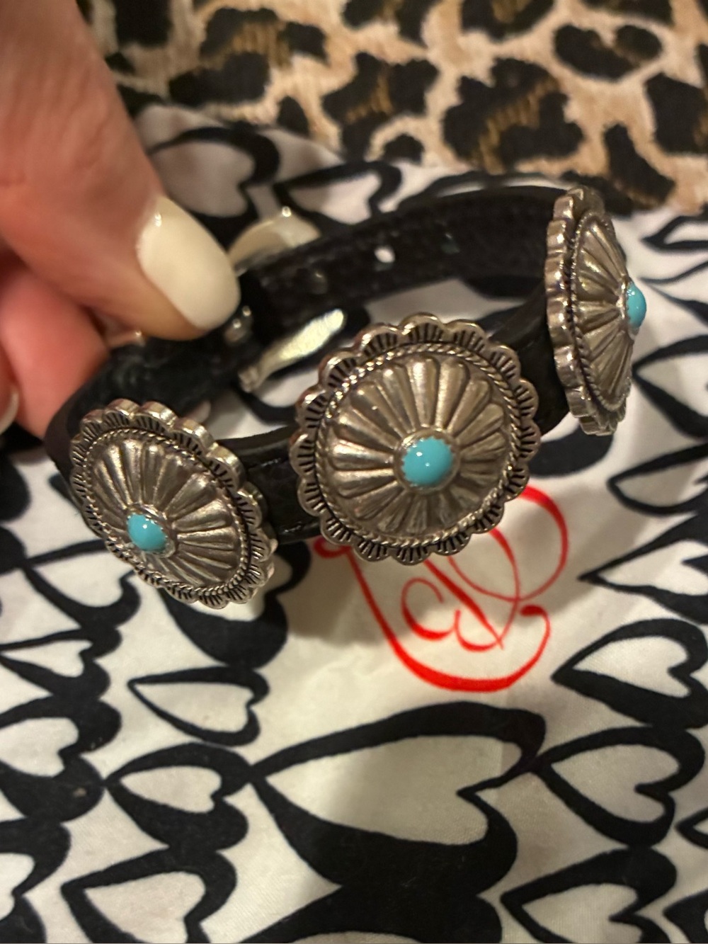 Brighton Turquoise Accent Silver Concho Leather Bracelet - Women Jewelry